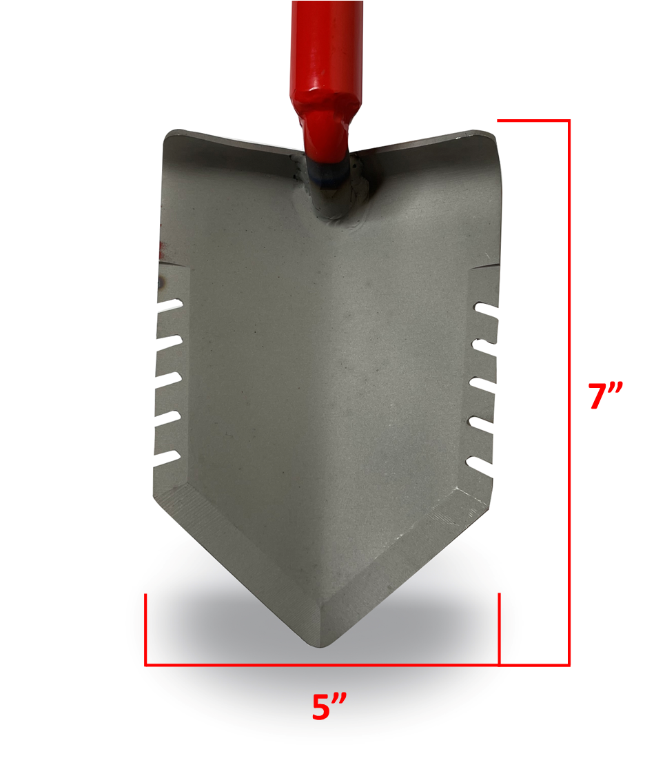Red Garden Shovel Blade Dimensions Closeup